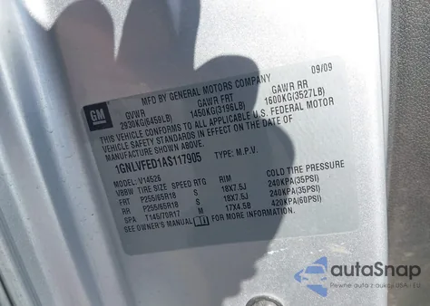 2010 Chevrolet Traverse Lt from USA, damaged, VIN 1GNLVFED1AS117905